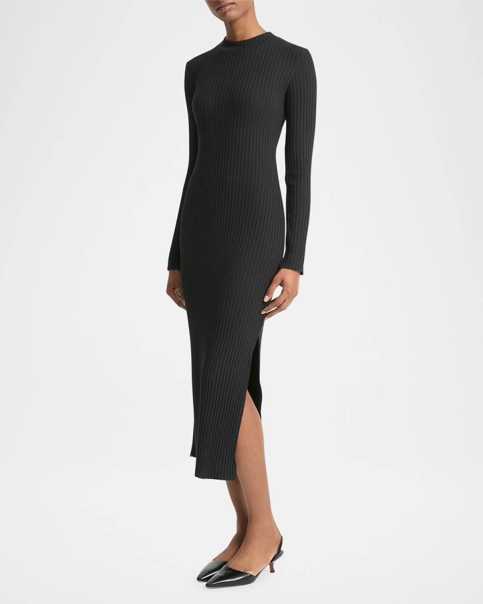 Ribbed Long-Sleeve Midi Dress